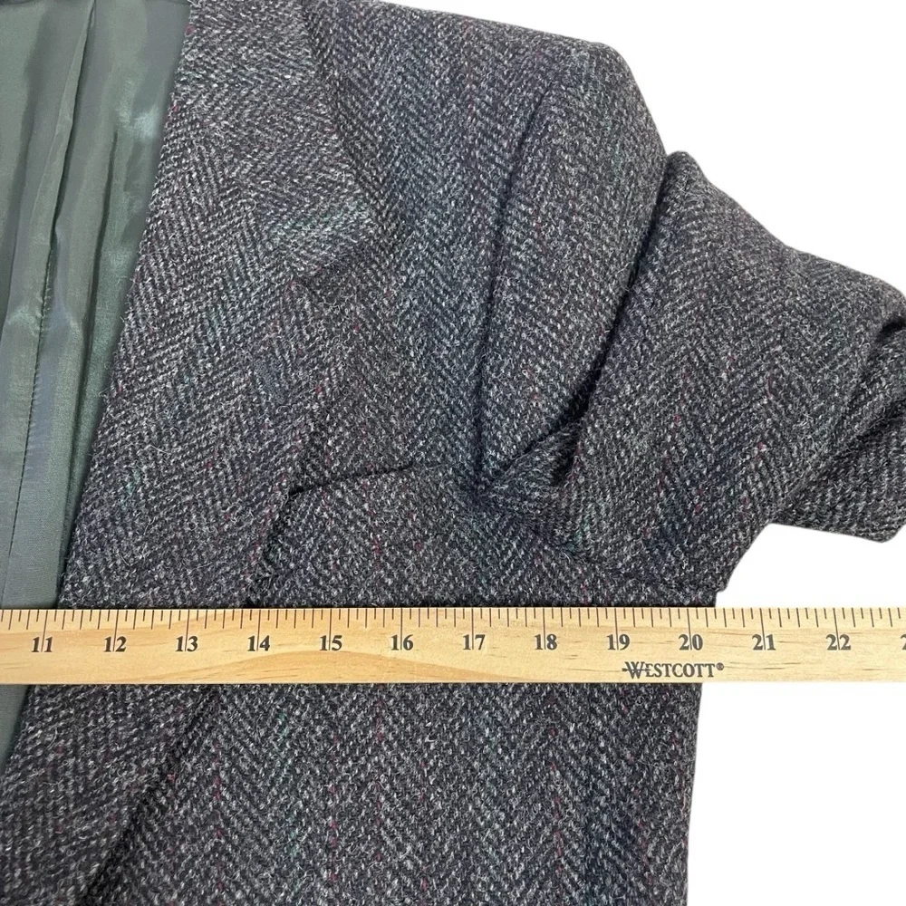 Harris Tweed Blazer Mens Size 40R Gray Red Line Slim Fit Sport Jacket
